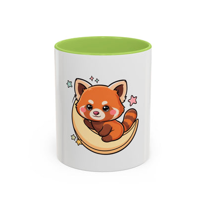 Red Panda Accent Coffee Mug, Kawaii Crescent Moon