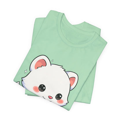 Kawaii Arctic Fox Sledding T-Shirt, Cute Unisex Tee