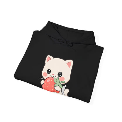 Kawaii Cat Strawberry Hoodie, Cute Chibi Cat Sweatshirt