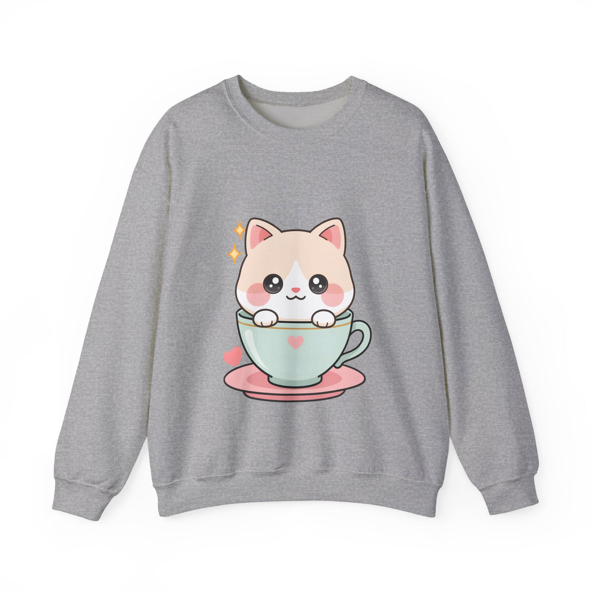 Kawaii Cat Sweatshirt, Cute Cat in Teacup Crewneck