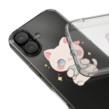 Kawaii Gamer Cat Clear Phone Case for Gaming Fans