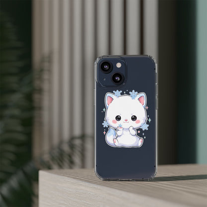 Kawaii Arctic Fox Phone Case, Cute Snowflake Clear Case