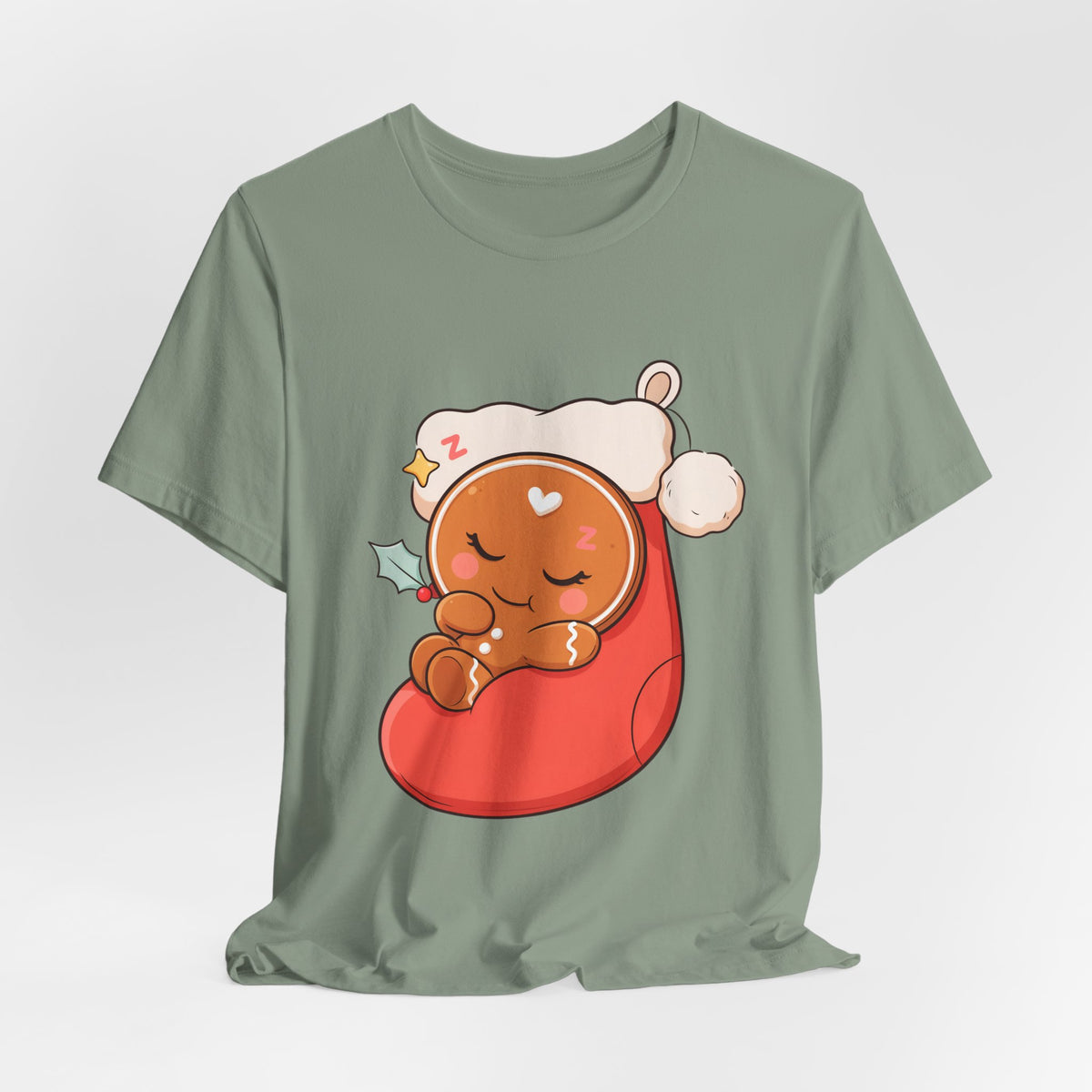 Sleeping Gingerbread Man Christmas T-Shirt, Kawaii Holiday Tee