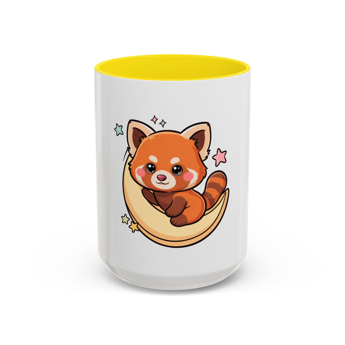 Red Panda Accent Coffee Mug, Kawaii Crescent Moon