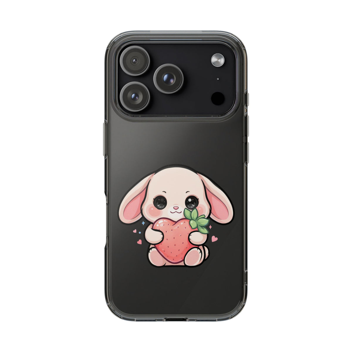 Kawaii Bunny Strawberry Phone Case, Clear Impact-Resistant