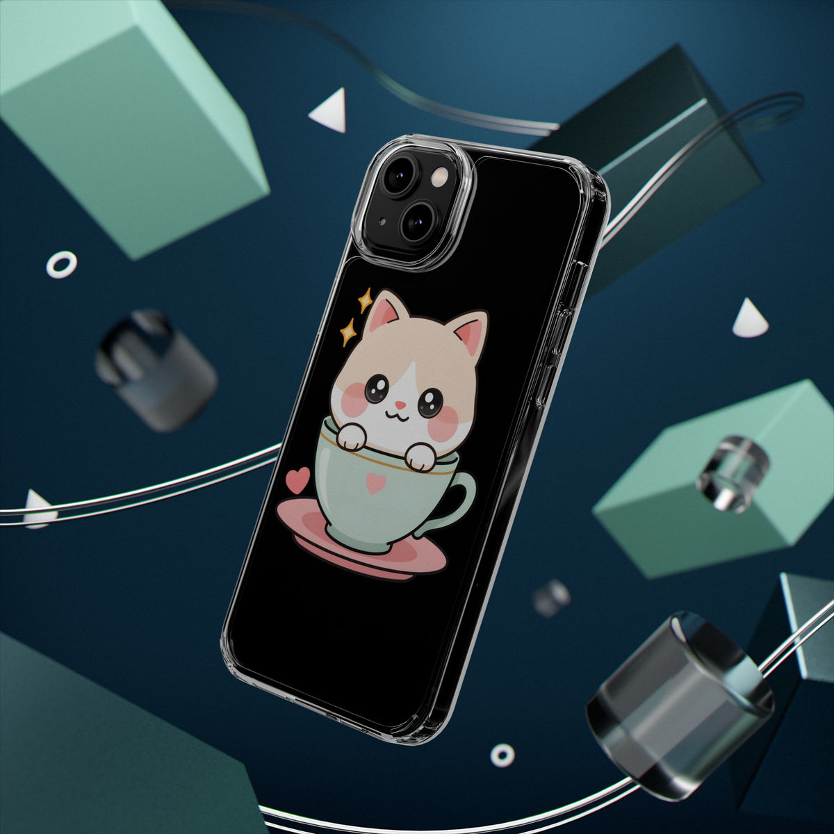 Kawaii Cat Phone Case, Cute Teacup Kitty Gift