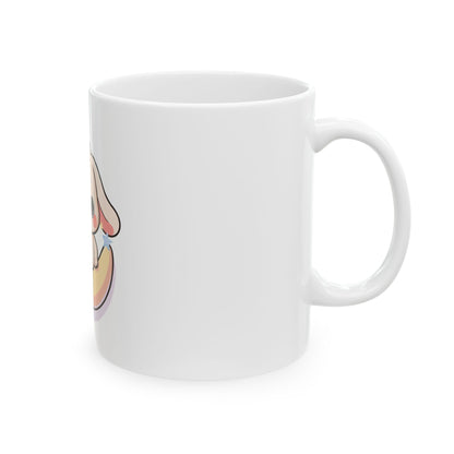 Kawaii Bunny Mug, Crescent Moon Chibi Ceramic Cup