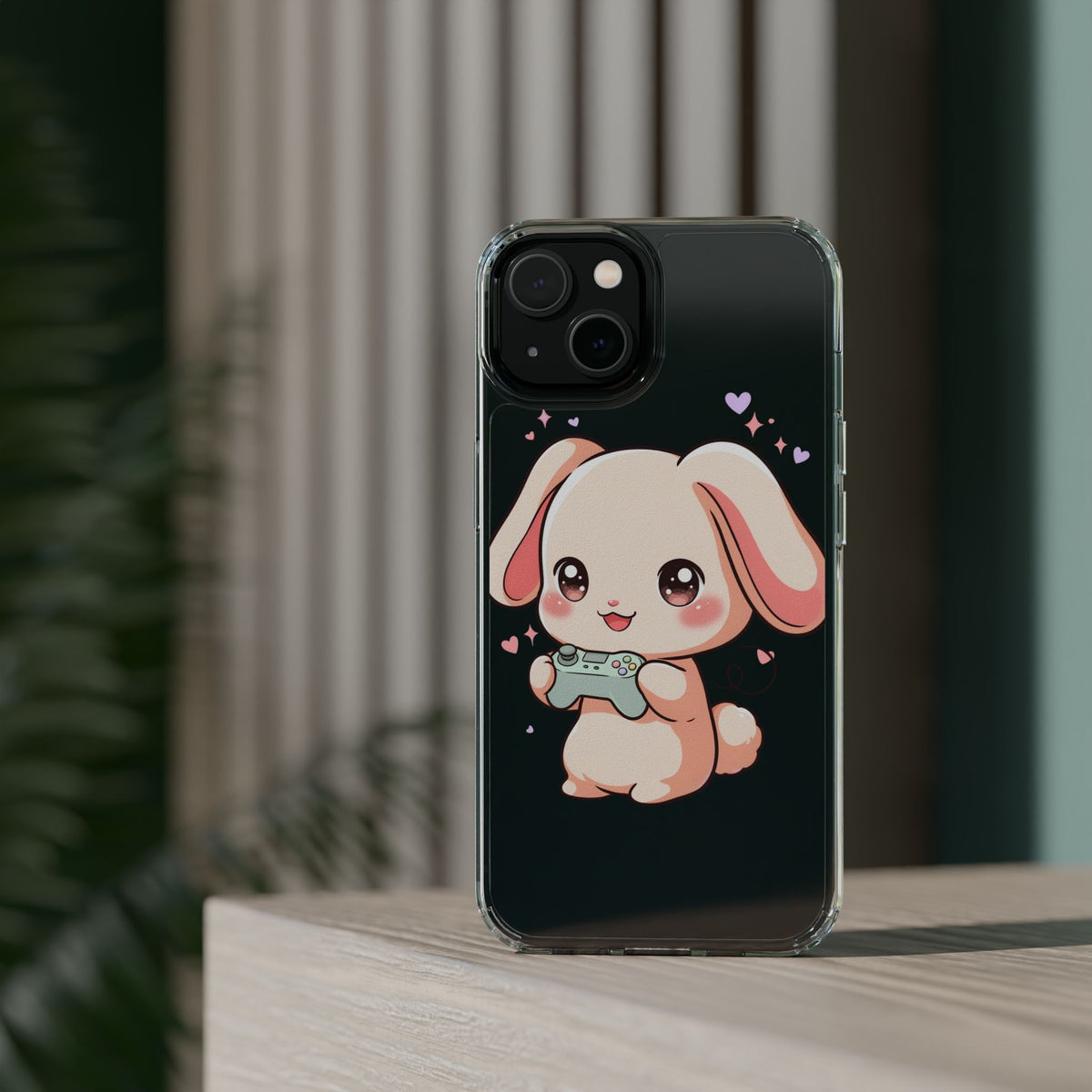 Kawaii Bunny Gamer Clear Impact-Resistant Phone Case