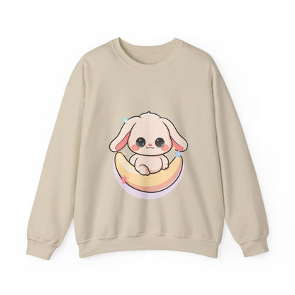 Kawaii Bunny Sweatshirt, Cute Crescent Moon Gift