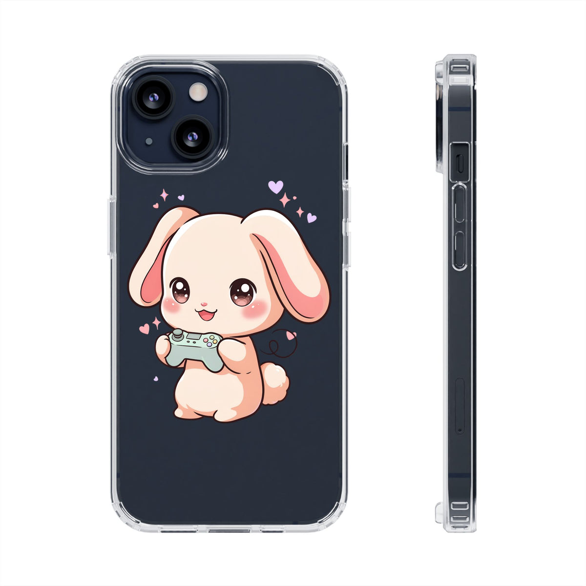Kawaii Bunny Gamer Clear Impact-Resistant Phone Case