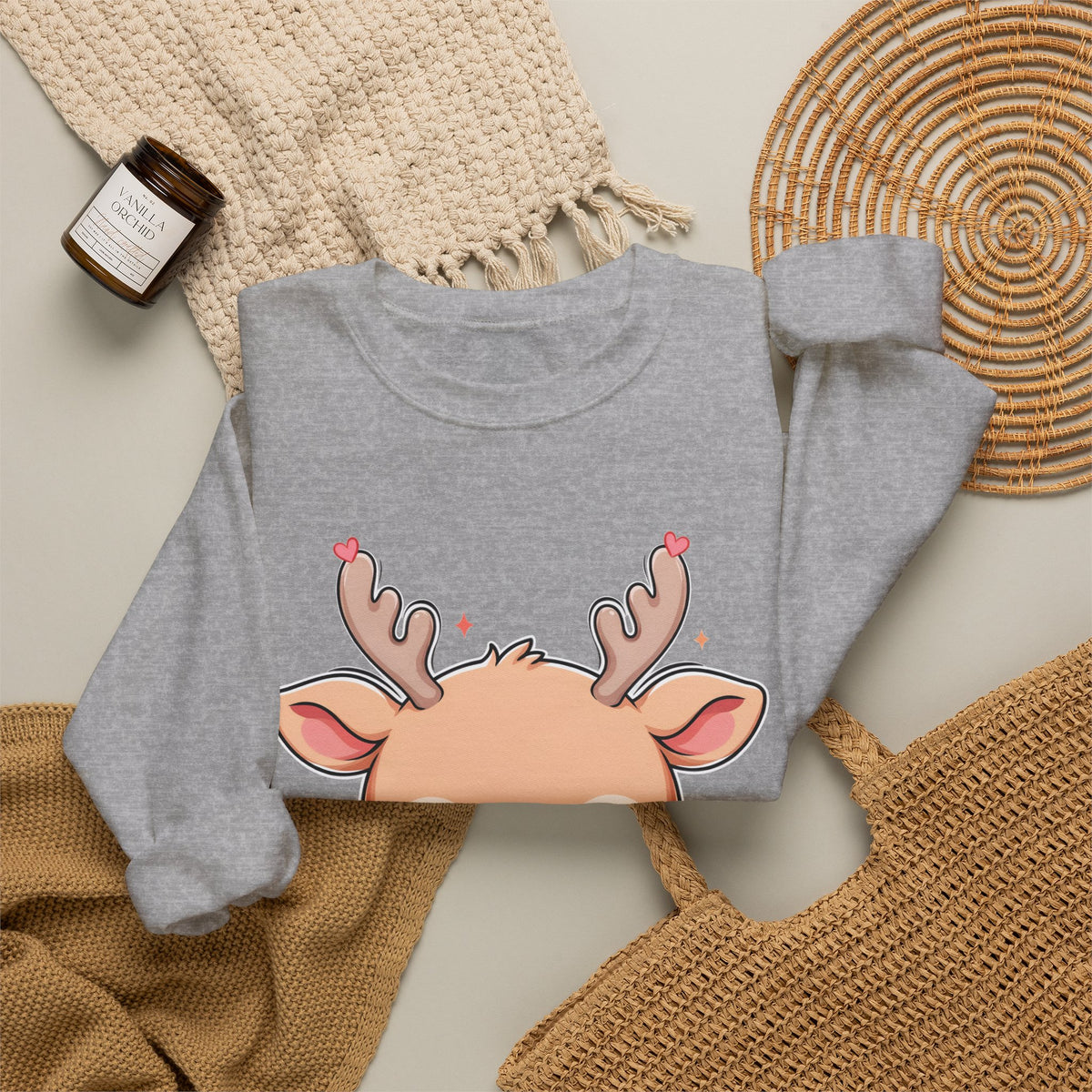 Kawaii Reindeer Christmas Sweatshirt, Cute Gift Crewneck