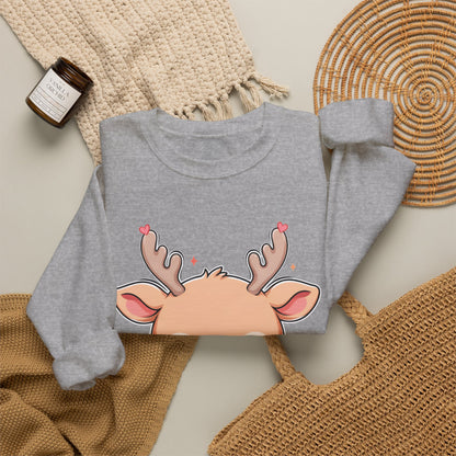 Kawaii Reindeer Christmas Sweatshirt, Cute Gift Crewneck