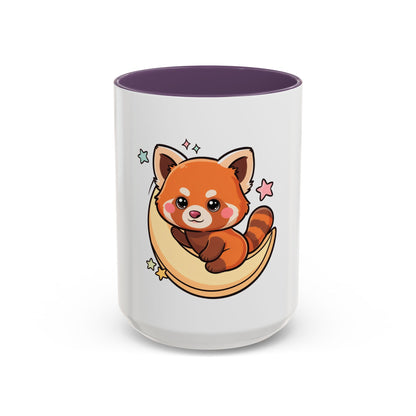 Red Panda Accent Coffee Mug, Kawaii Crescent Moon