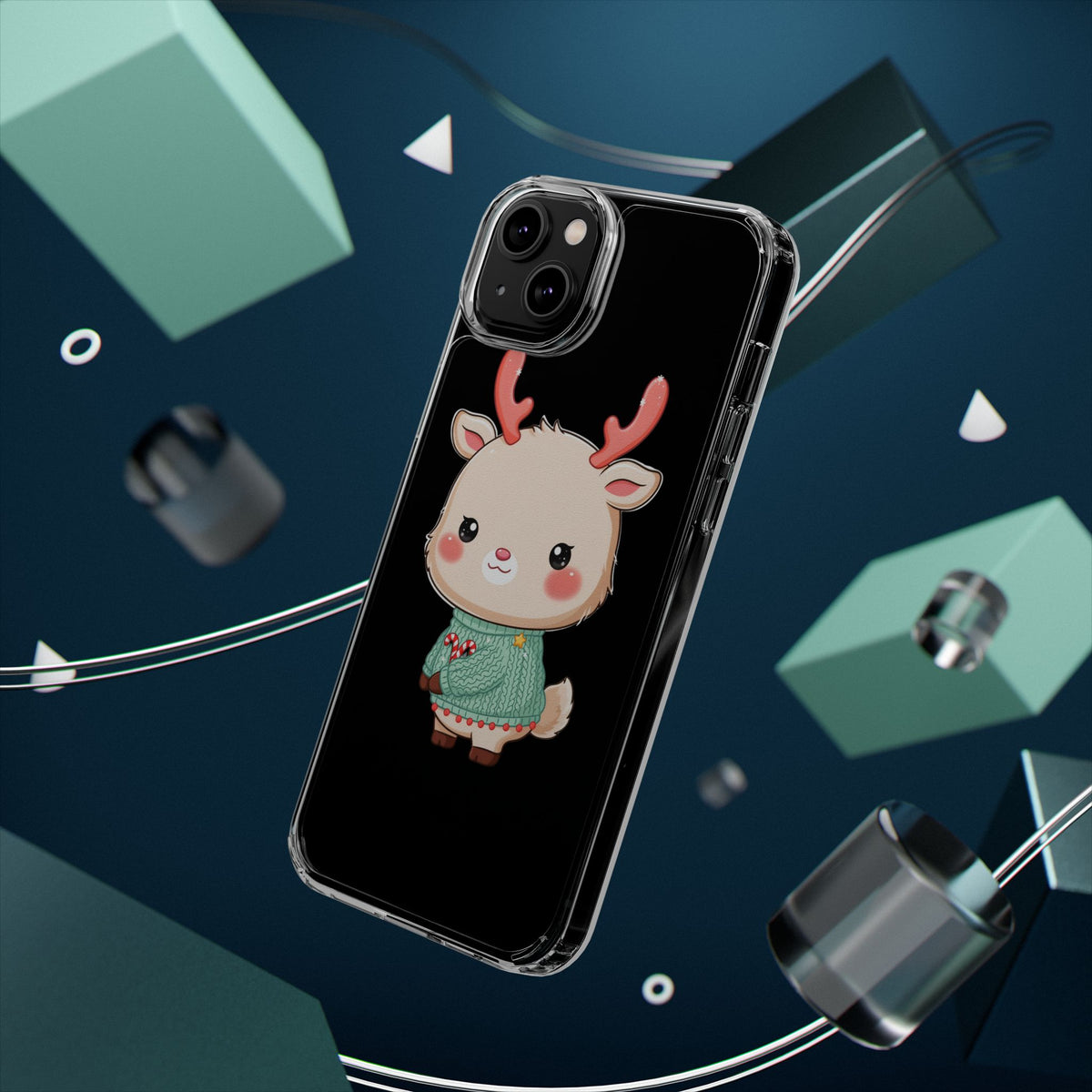 Kawaii Reindeer Clear Impact-Resistant Phone Case