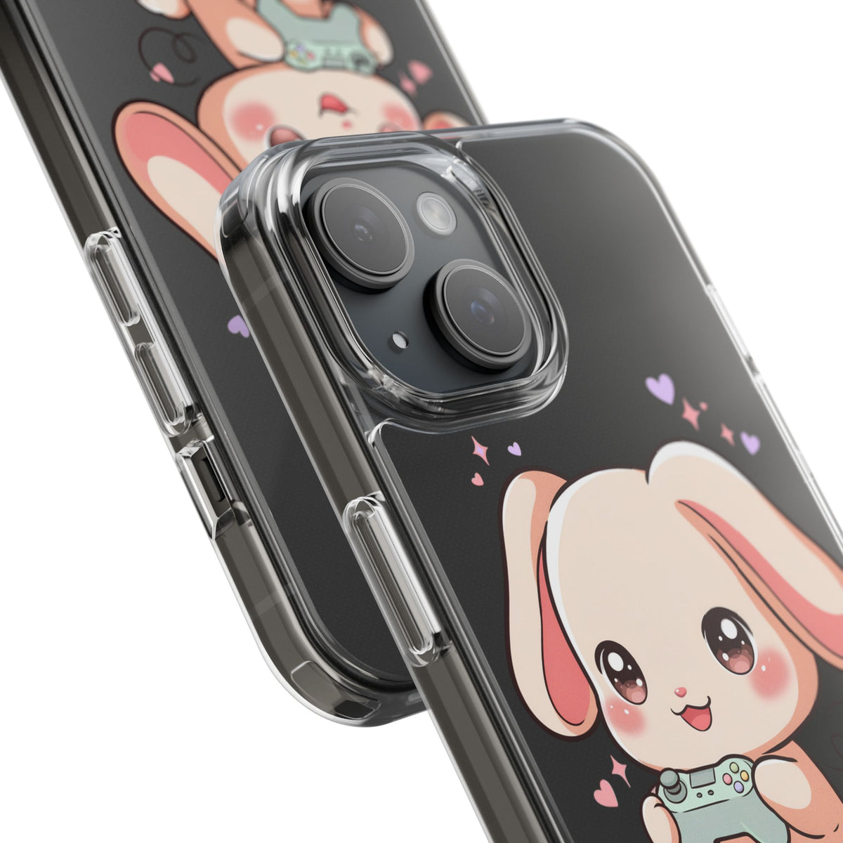 Kawaii Bunny Gamer Clear Impact-Resistant Phone Case