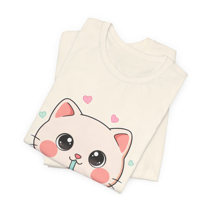 Kawaii Bubble Tea Cat T-Shirt for Cat and Boba Lovers