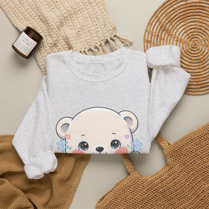 Kawaii Polar Bear Sweatshirt, Cute Snowflake Crewneck
