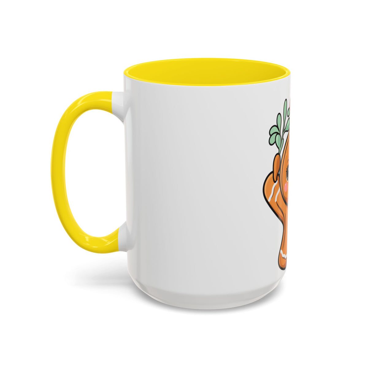 Kawaii Gingerbread Mug with Mistletoe | Christmas Accent Mug