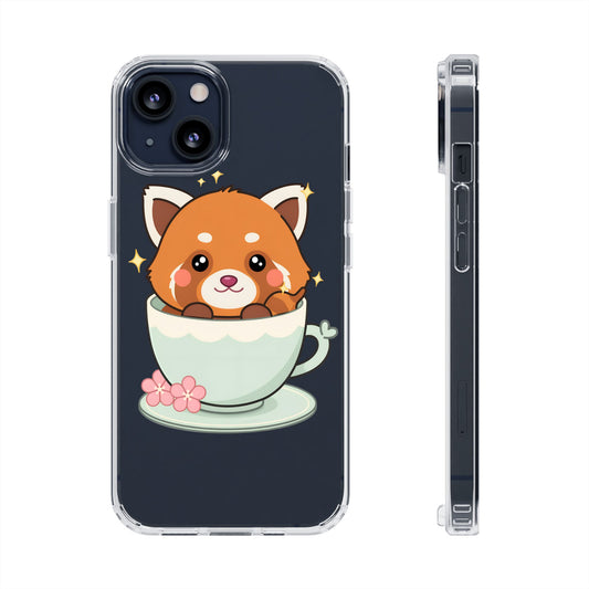 Red Panda Phone Case in a Teacup, Kawaii Clear Case