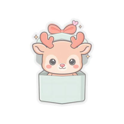 Kawaii Reindeer Sticker, Cute Christmas Gift Box Decal