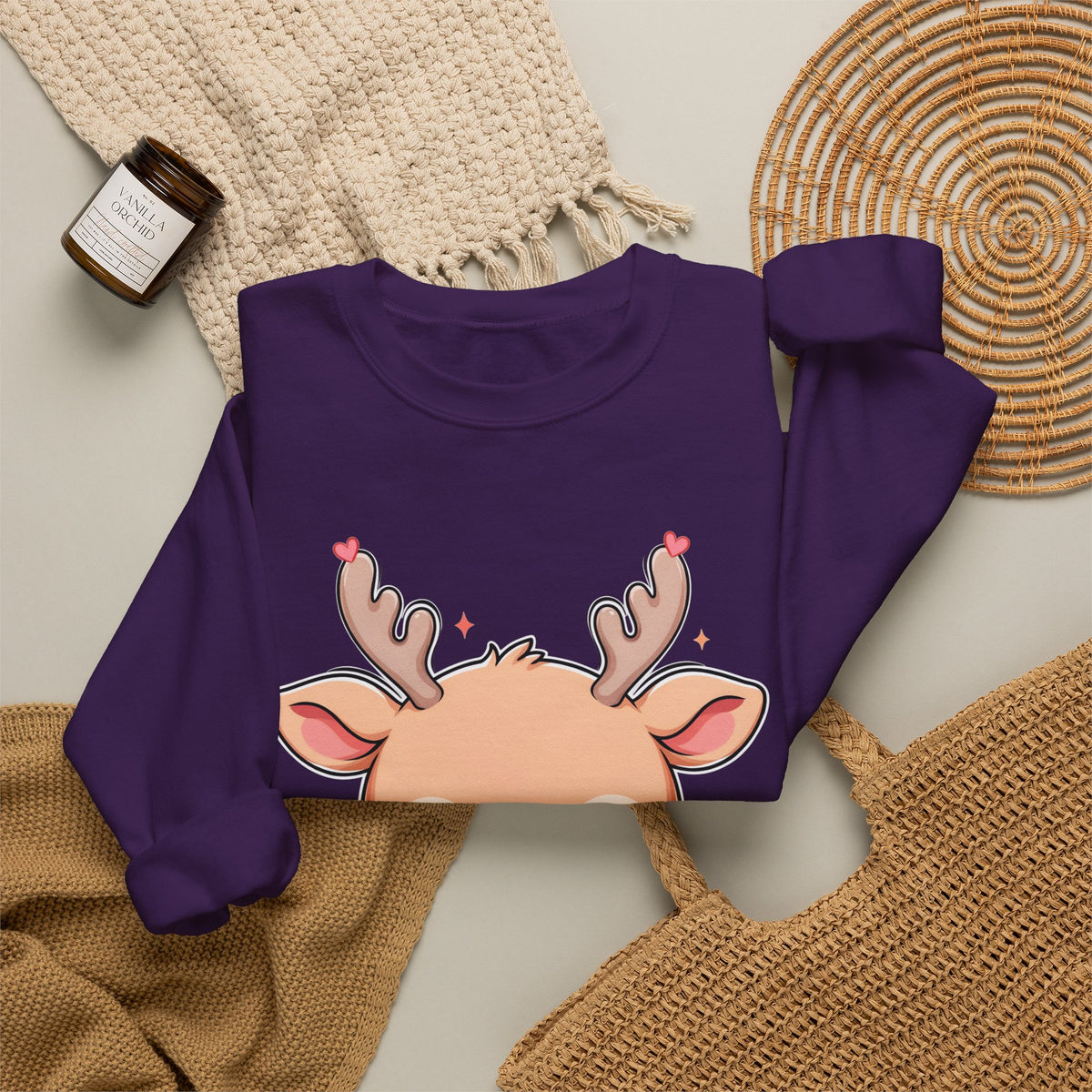 Kawaii Reindeer Christmas Sweatshirt, Cute Gift Crewneck