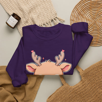 Kawaii Reindeer Christmas Sweatshirt, Cute Gift Crewneck
