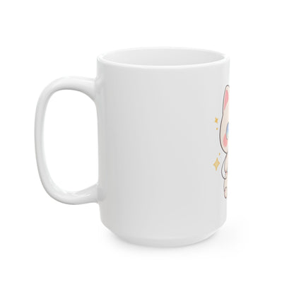 Kawaii Gamer Cat Mug, Cute Video Game Cat Ceramic Coffee Mug