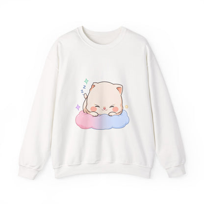 Kawaii Sleeping Cat Sweatshirt, Cozy Cloud Cat Crewneck