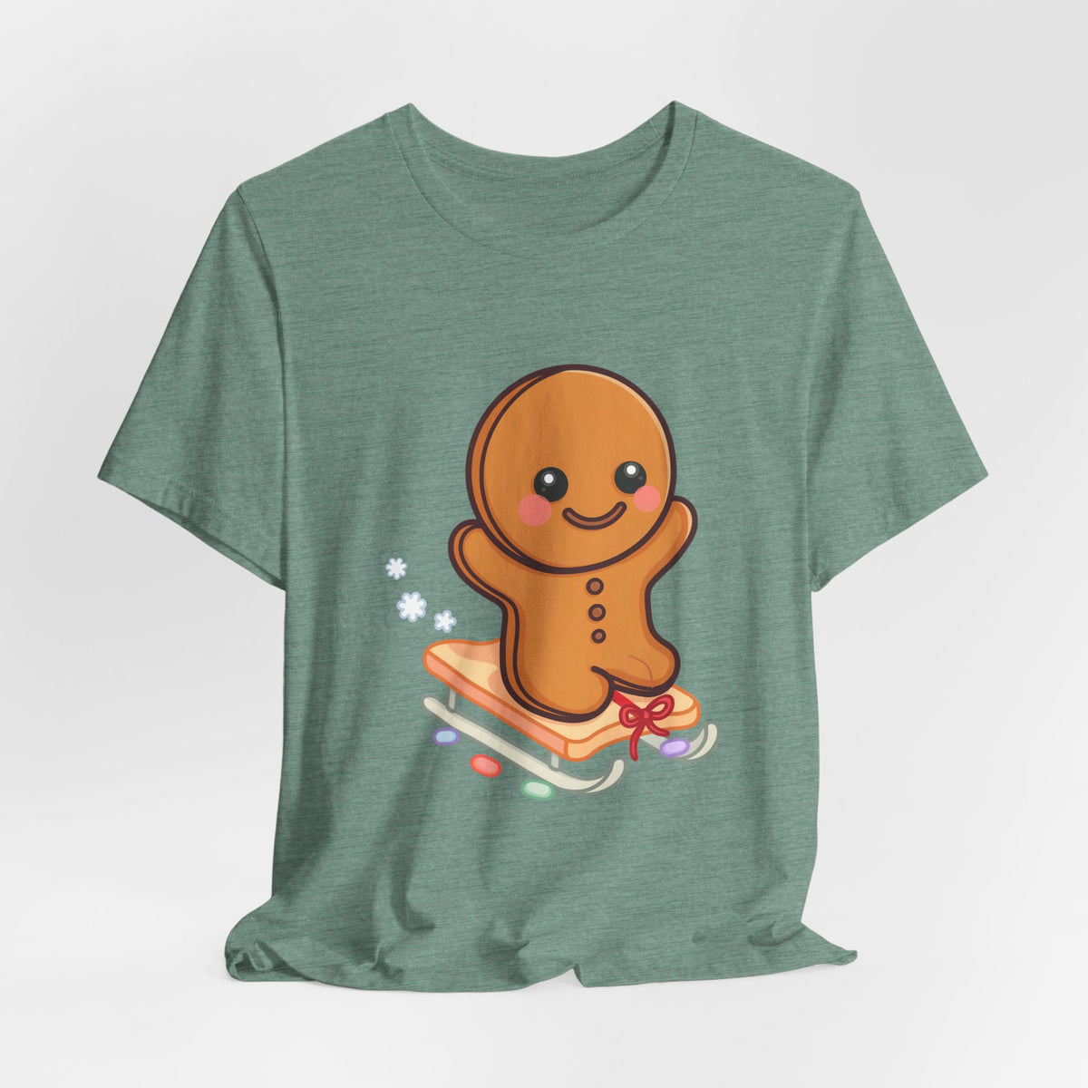 Gingerbread Man T-Shirt – Kawaii Holiday Sledding
