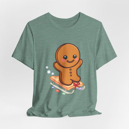 Gingerbread Man T-Shirt – Kawaii Holiday Sledding