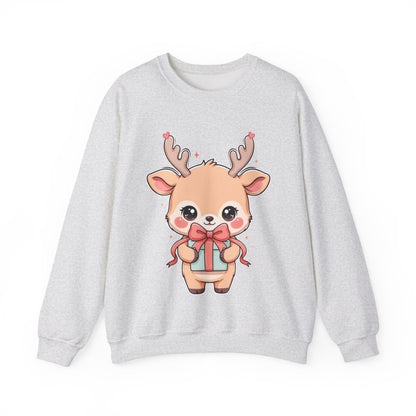 Kawaii Reindeer Christmas Sweatshirt, Cute Gift Crewneck