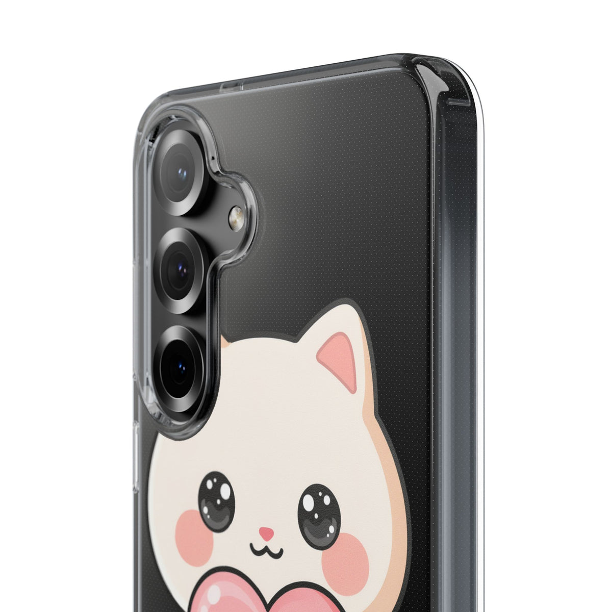 Kawaii Cat Phone Case with Heart, Clear Impact-Resistant
