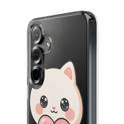 Kawaii Cat Phone Case with Heart, Clear Impact-Resistant