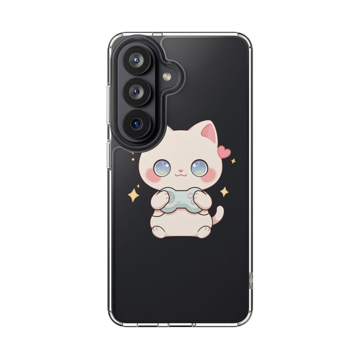 Kawaii Gamer Cat Clear Phone Case for Gaming Fans