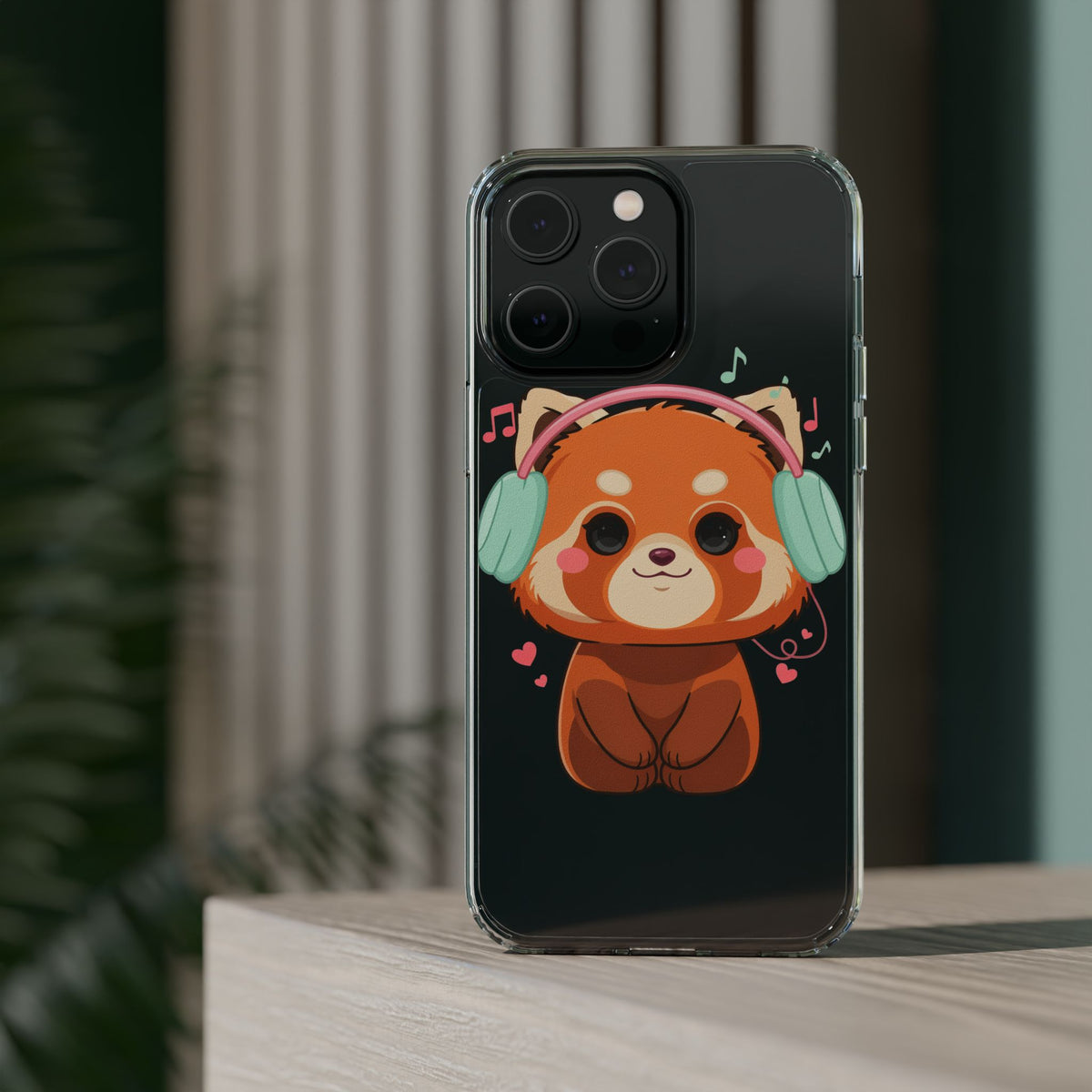 Red Panda Phone Case, Kawaii Music Lover Clear Case