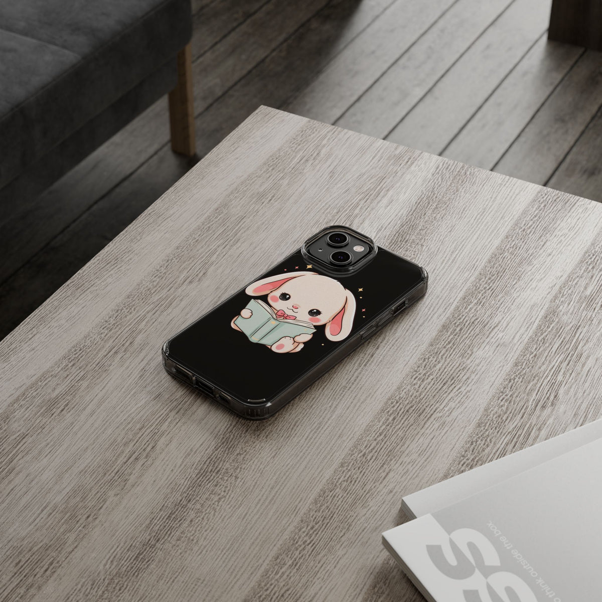 Kawaii Reading Bunny Clear Impact-Resistant Case