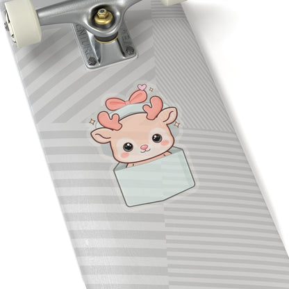 Kawaii Reindeer Sticker, Cute Christmas Gift Box Decal