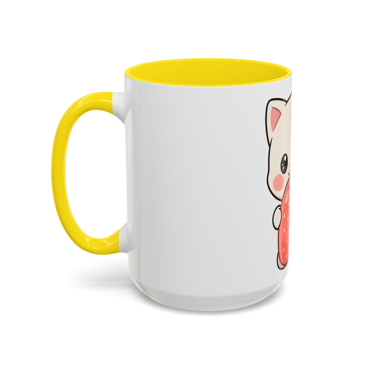 Kawaii Cat Strawberry Accent Coffee Mug