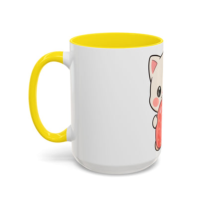 Kawaii Cat Strawberry Accent Coffee Mug