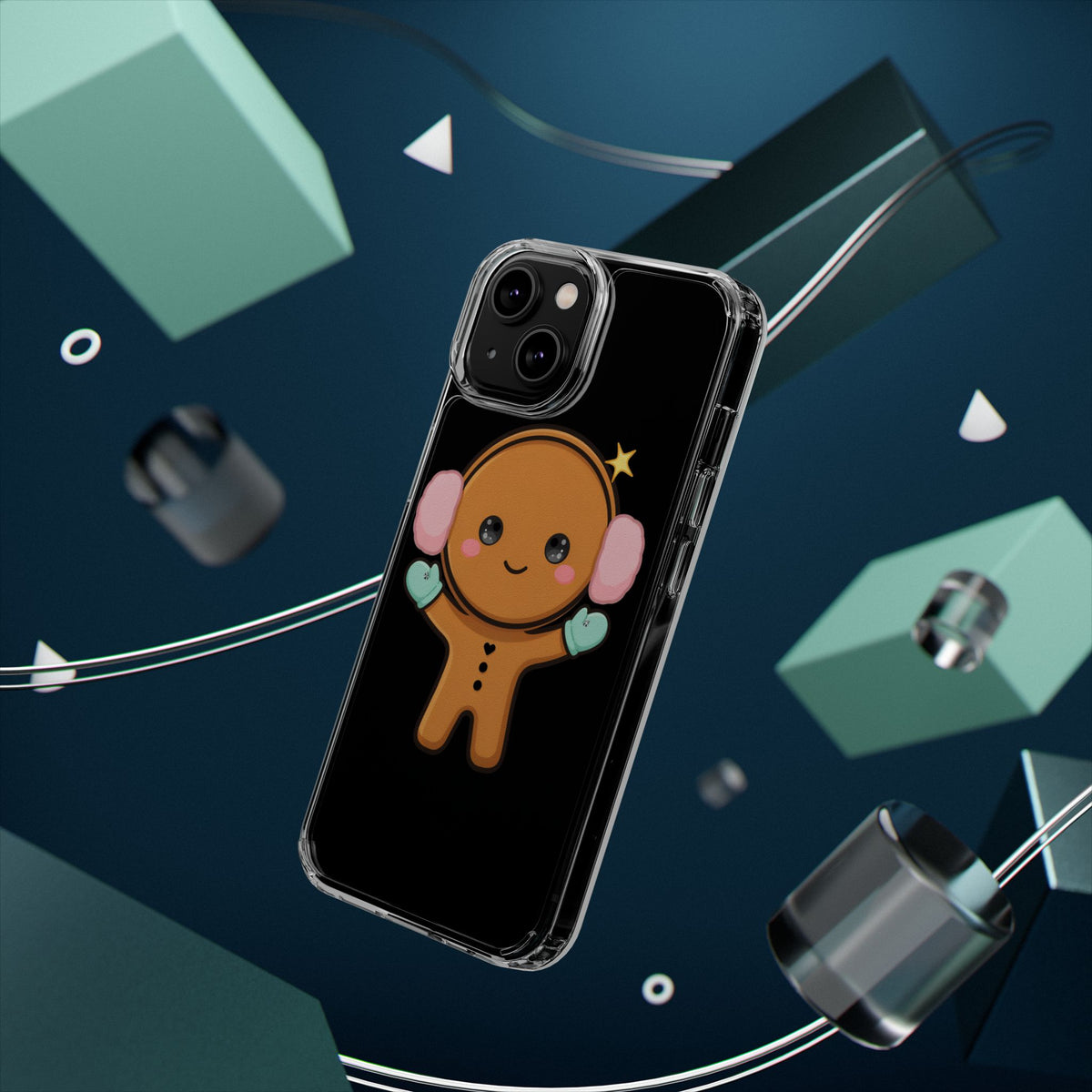 Kawaii Gingerbread Phone Case, Cute Winter Character
