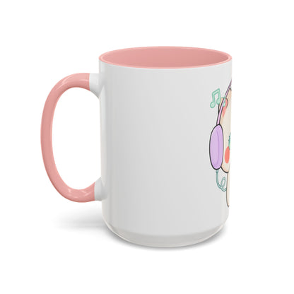 Kawaii Cat Coffee Mug, Music Lover Accent Ceramic Mug