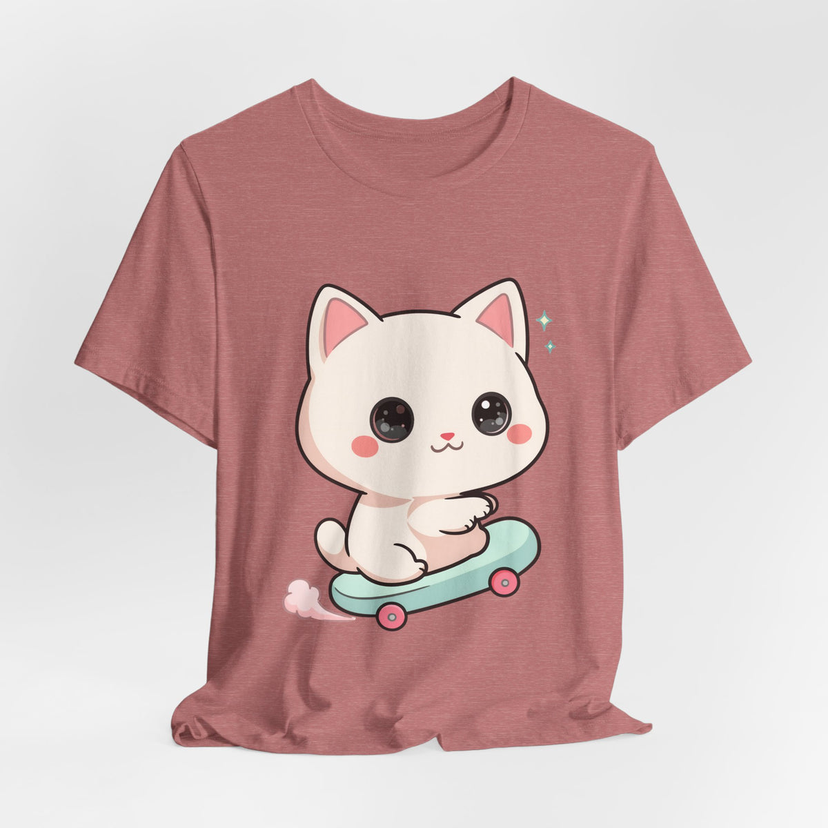 Kawaii Skateboarding Cat T-Shirt – Cute Chibi Kitty Tee
