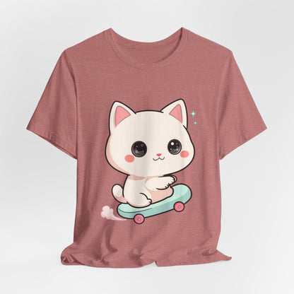 Kawaii Skateboarding Cat T-Shirt – Cute Chibi Kitty Tee