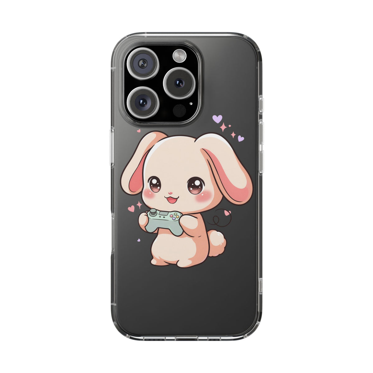 Kawaii Bunny Gamer Clear Impact-Resistant Phone Case