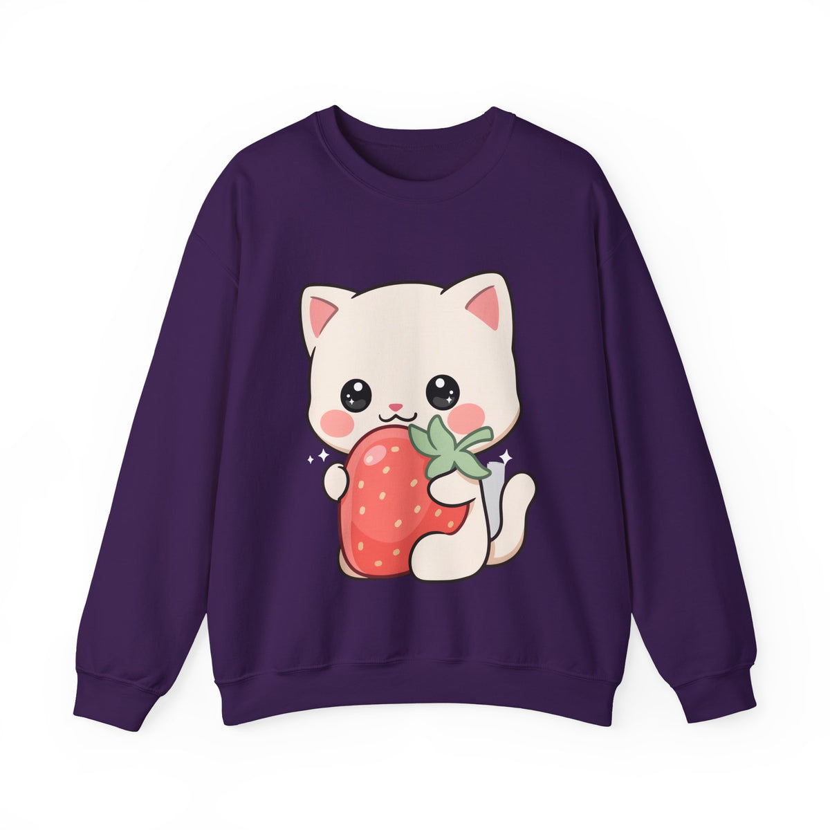 Kawaii Cat Strawberry Sweatshirt, Cute Chibi Crewneck