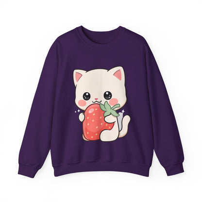 Kawaii Cat Strawberry Sweatshirt, Cute Chibi Crewneck