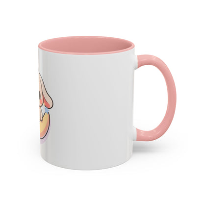 Kawaii Bunny Accent Coffee Mug, Cute Moon Rabbit Gift
