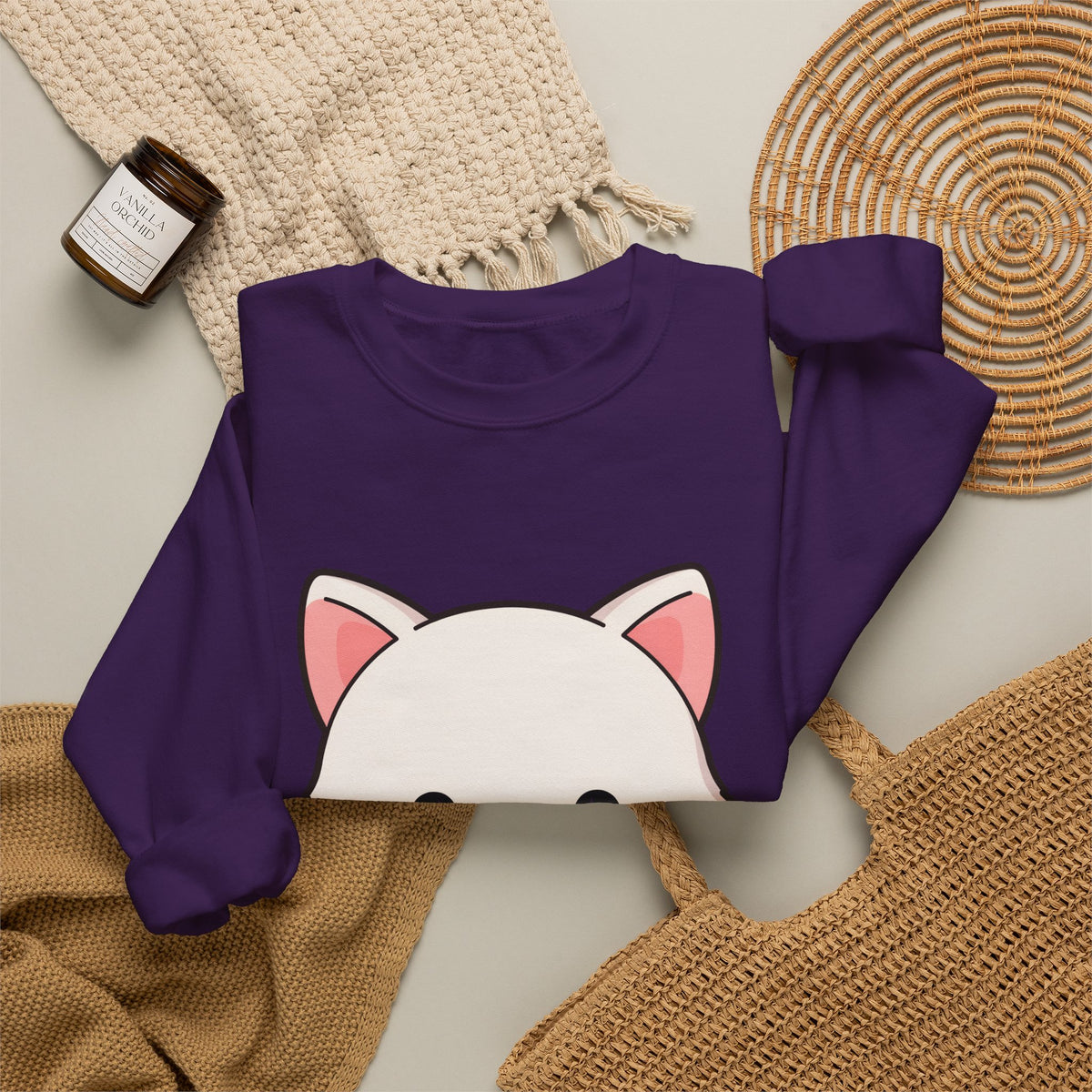 Kawaii Arctic Fox Sweatshirt, Cute Mistletoe Holiday Crewneck