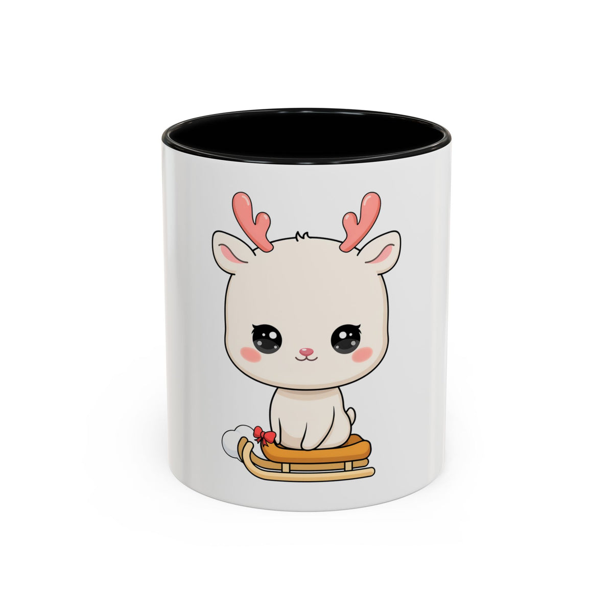 Christmas Reindeer Accent Coffee Mug, Cute Kawaii Sledding Gift