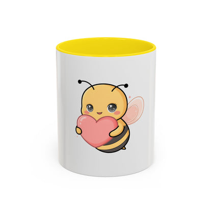 Kawaii Bee Accent Coffee Mug with Pink Heart